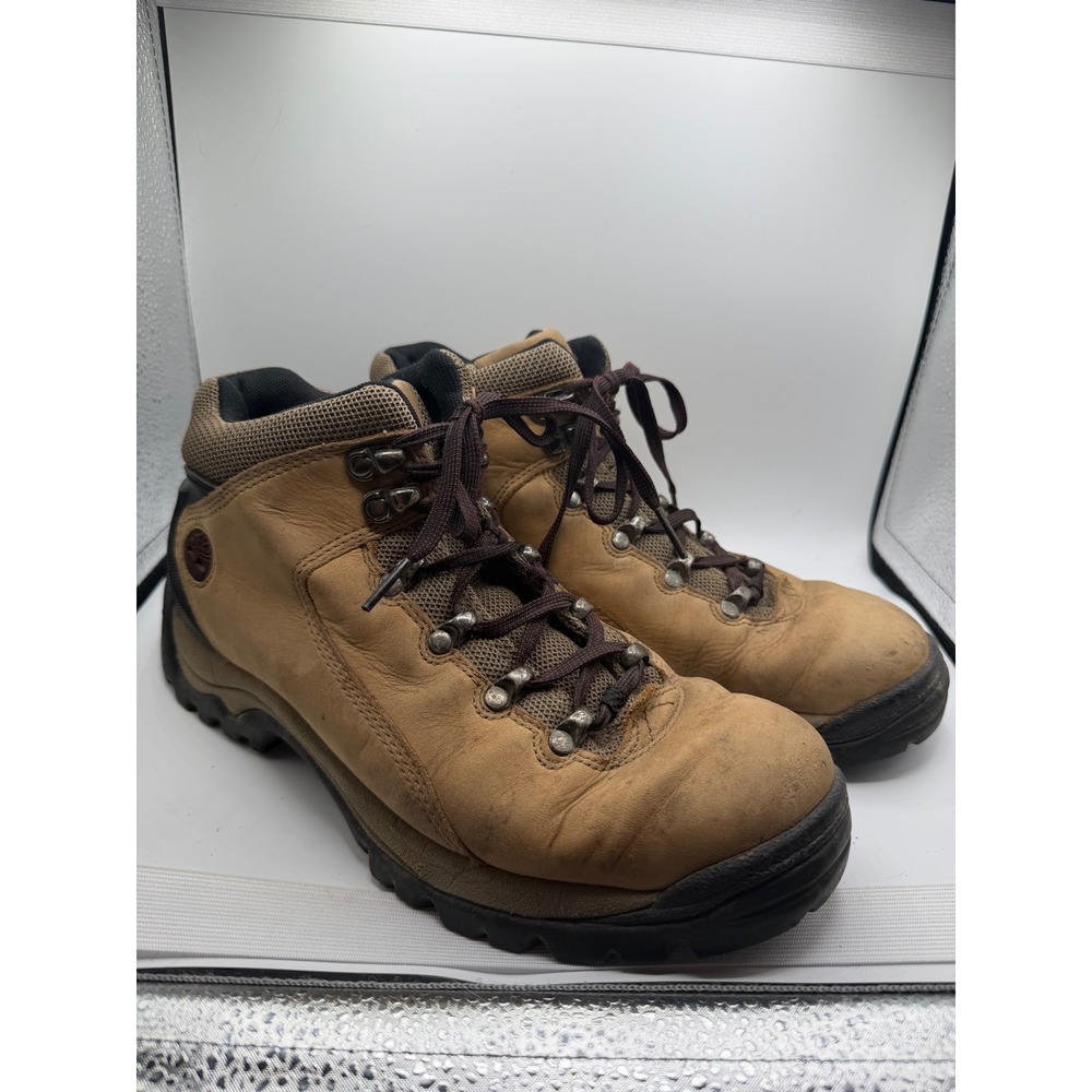 Timberland Mens 9.5M Leather Hiking Boots Tan Black Mid Top 87629 ACT